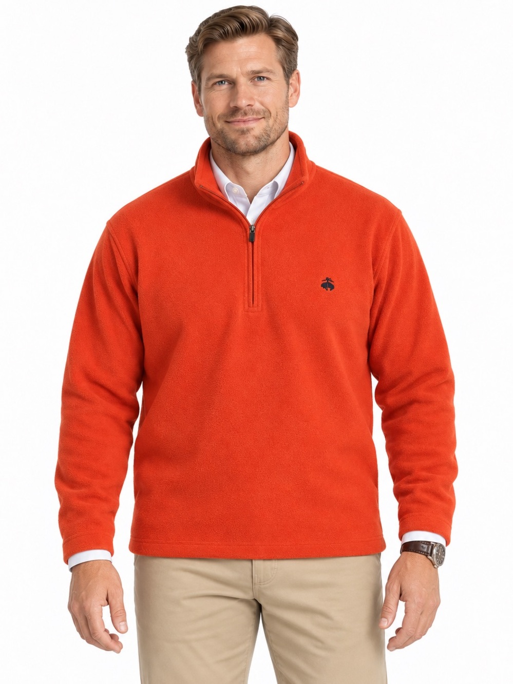 Brooks Brothers 346 Orange Quarter Zip Fleece Pullover Men’s XL Preppy Neon